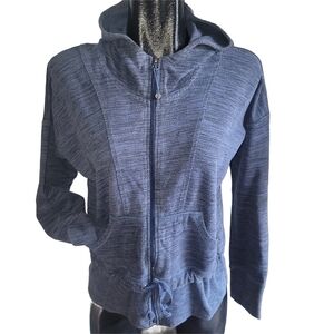 Hyba Women's Blue and Black Heathered Zip-Up Hoodie L